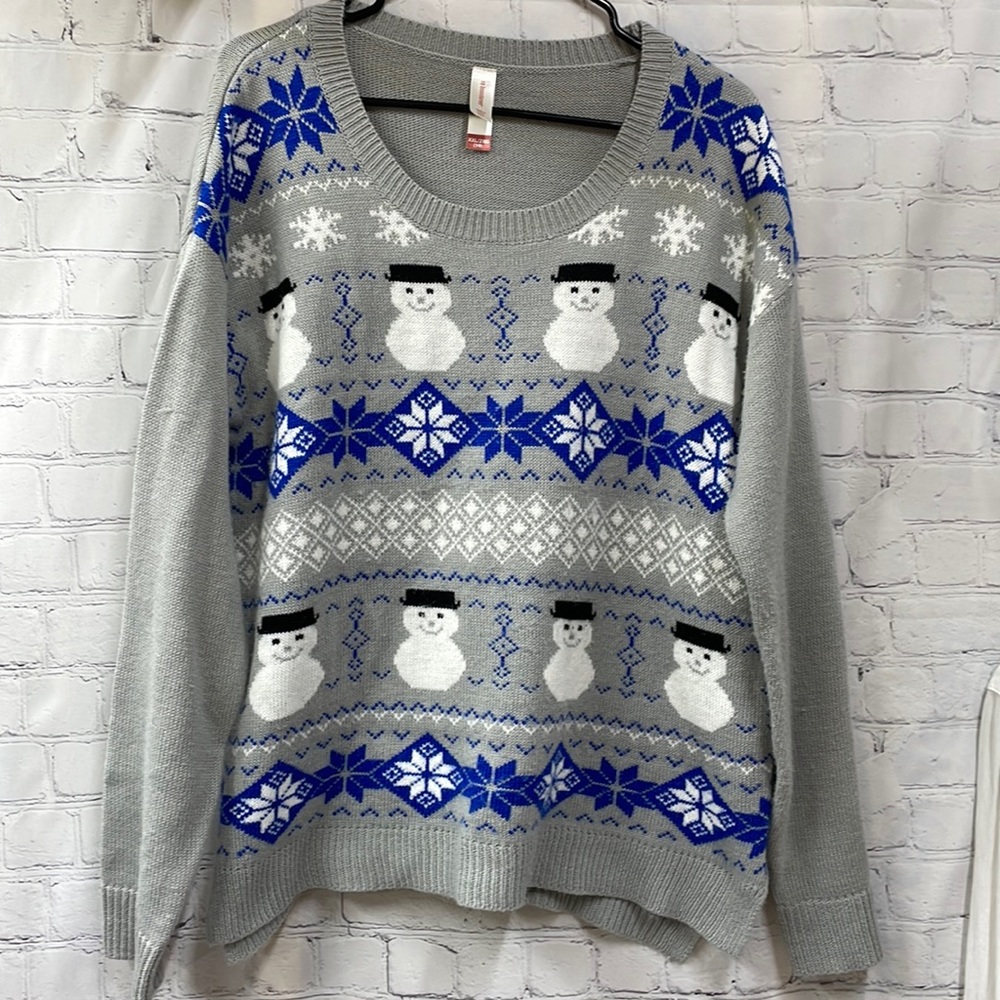 Snowman & snowflake gray & blue XXL 19 winter holiday sweater
